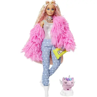 Buy Barbie Extra Doll Fluffy Pink Jacket Coat & Unicorn Pig Pet New Kids Toy Mattel • 25.99£