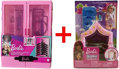 Buy Mattel Set Of 2 GBK11 Barbie Wardrobe + FXG97 Skipper Babysitter Game Tent • 33.69£