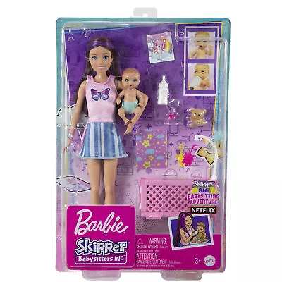 Buy Barbie Doll Skipper Babysitters Playset, Baby Doll, Crib & Accessories • 29.99£