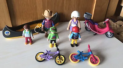 Buy 5 X Playmobil Figures + 2 Bikes + Motorbike + Canoe Father Mother Boy Adventure • 9.95£