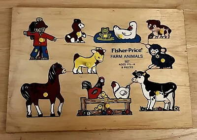Buy Fisher Price 9 Piece Farm Animals #507 Wooden Puzzle Dated 1976 • 7£