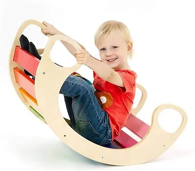 Buy Rainbow Rocking Horse Toy Rocker Wooden Kids Toddler Montessori Climbing Arch • 79.90£
