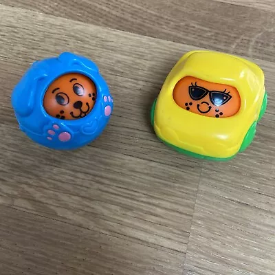 Buy 2 Fisher Price Vintage Roll Around Balls Changing Face Yellow Green Car Blue Dog • 3£