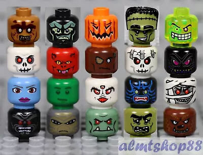 Buy LEGO - Minifigure Heads Assorted Lot - Faces Monster Zombie Skulls Halloween • 17.99£