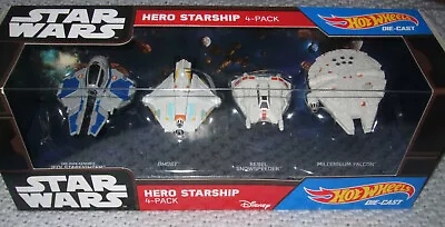 Buy STAR WARS Disney HERO STARSHIP 4pk Die-Cast HOT WHEELS (Jedi Ghost Rebel Falcon) • 23.99£