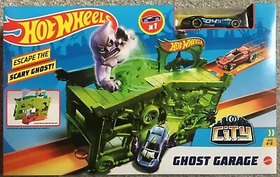 Buy Mattel HOT WHEELS City Ghost Garage Playset & Blue Car Track Builder NEW • 20£