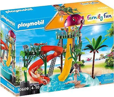 Buy PLAYMOBIL Family Fun 70609 Water Park With Slides, Water Toy, For Ages 4 • 48.35£