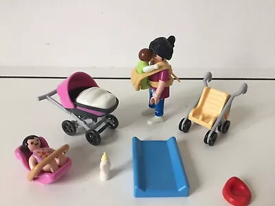 Buy Playmobil  Mother With 2 Babies PINK Pram Buggy Car Seat Changing Mat Carrier • 10£