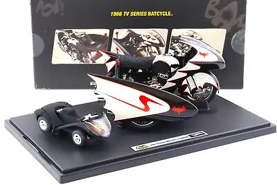 Buy 1966 Hot Wheels Elite Batman TV Series Batcycle And Sidecar Batmobile 1:12 • 142.91£