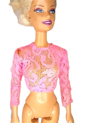 Buy BARBIE 80s Mattel - Neon Pink Lace Jersey Top B801 • 6.18£