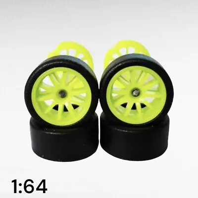 Buy 1:64 Custom Wheels And Rubber Tyres 10 Spoke Neon Green JDM Sets For Hot Wheels  • 4.75£