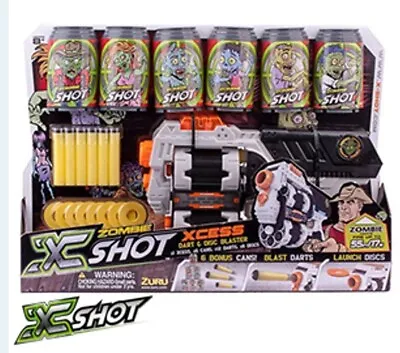 Buy X-Shot Zombie Excess Dart & Disc Blaster Gun + Cans & Darts Set 'Fits' Nerf Toy • 17.99£