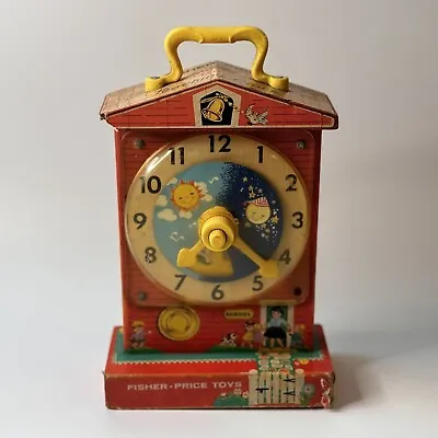 Buy Vintage Fisher Price Music Box Teaching Clock 1968 Working Play Worn • 7.99£