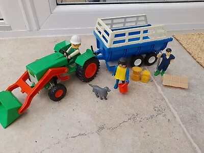 Buy Vintage 1999 Playmobil  Tractor  And Trailer  With   4 Figures  And Accessories  • 10.99£