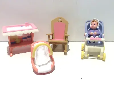 Buy Vintage Fisher Price Dolls House- Baby,baby Changing,pram,baby Carrier,chair Etc • 25£