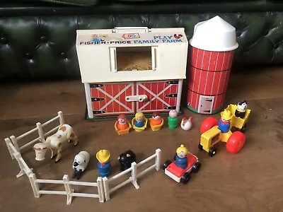 Buy Vntge 70s Fisher Price Farm Barn 915 Playset  12 Figures Animals Tractor Am37 • 39.99£