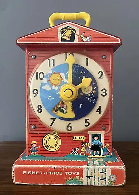 Buy Vintage / Retro Fisher Price Toys School House Music Box Teaching Clock 1968 • 8£