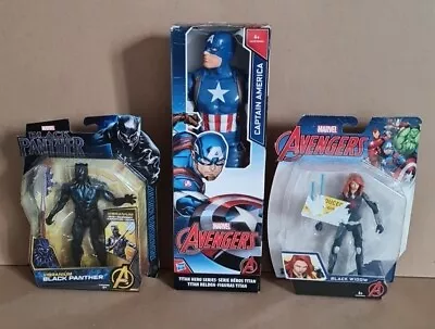 Buy Captain America Action Figure + Black Panther & Black Widow Action Figure Bundle • 9.99£