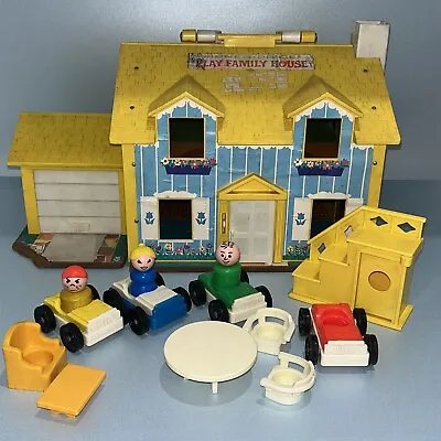 Buy VINTAGE FISHER PRICE LITTLE PEOPLE Cars YELLOW BLUE PLAY FAMILY HOUSE 1969 • 19.99£