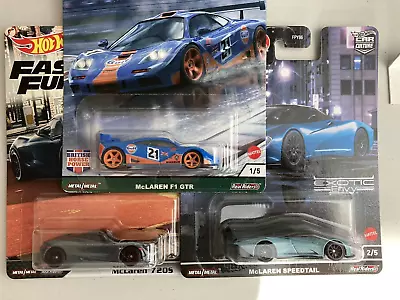 Buy Hot Wheels New On Cards Gulf McLaren F1, 720s And Speedtail On Real Riders • 28£