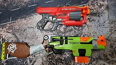Buy Nerf Zombie Strike Slingfire And Mega Cycloneshock Blasters With Darts • 20£