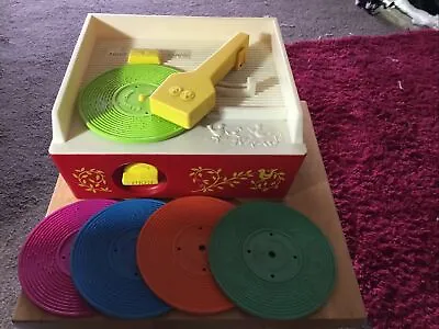 Buy Vintage Collectable Fisher Price Record Player 5 Records 70s • 47.50£
