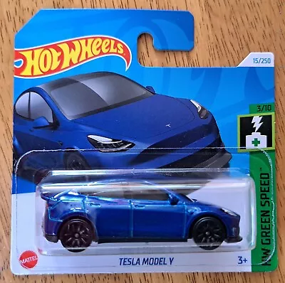 Buy Hot Wheels ~ Tesla Model Y, Blue, Blister Packed HW Green Speed (New) • 3.06£