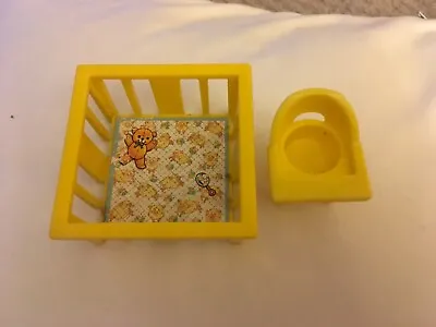 Buy VINTAGE FISHER PRICE PLAYPEN AND HIGHCHAIR 1970's DOLLS HOUSE FURNITURE • 7.50£