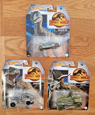 Buy Hot Wheels Jurassic World Dominion Cars X 3 Giganotosaurus, Blue & Triceratops • 20£