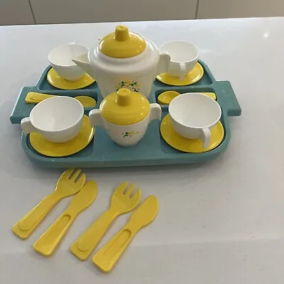 Buy Vintage Fisher-Price Toy Tea Set With Tray And Cutlery • 14£