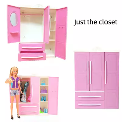 Buy Barbie Doll Wardrobe Toys Three-door Furniture Plastic Clothes Storage Cabinet • 10.58£