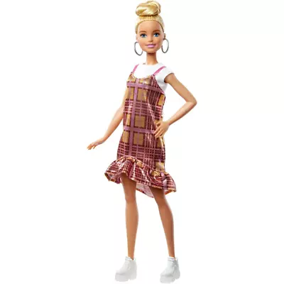 Buy Barbie Fashionistas Doll With Blonde Updo Hair Wearing Pink & Golden Plaid Dress • 12.99£