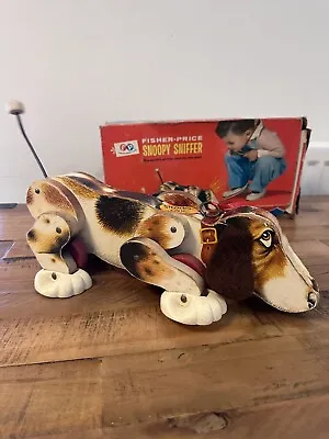 Buy Vintage 1969 Fisher-Price 'Snoopy Sniffer' Dog Pull Toy Original Box • 40£