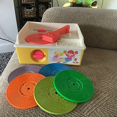 Buy Vintage Fisher Price Record Player 5 Records Yellow Version Rare • 49.99£