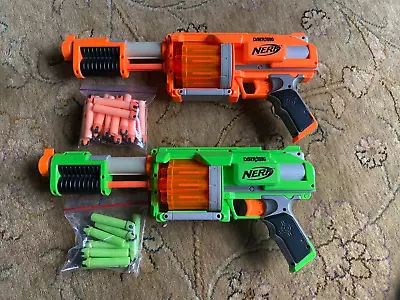 Buy Pair Nerf Dart Tag Pump Action Gun 10 Dart Drum Orange And Green With Bullets • 8£