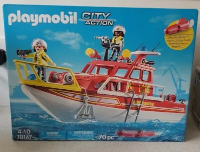 Buy Playmobil 70147 City Action Fire Rescue Boat With Underwater Motor 70 Pieces NEW • 59.99£