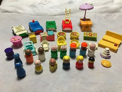 Buy Vintage Fisher Price Little People Wooden & Plastic Vehicles High Chair & Stove • 57.10£