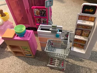 Buy Barbie Bundle: Doll Closet,scooter, Supermarket, Play Dough Noodle Workstation • 13£
