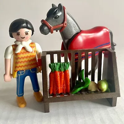 Buy Playmobil Horse & Lady Figures: Lady With Horse & Feeding Trough • 3£