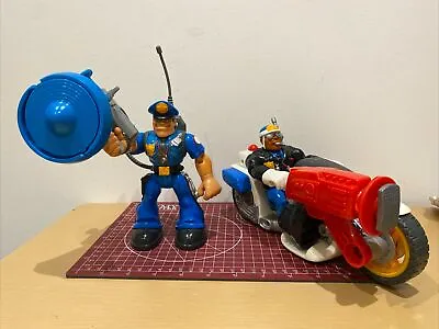 Buy Fisher Price Rescue Heroes Serrgent Siren Jake Justice With Motorcycle Police • 25£