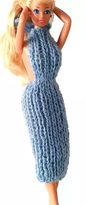 Buy BARBIE 70s Handmade Blue Wool Long Knit Dress B689 • 5.15£