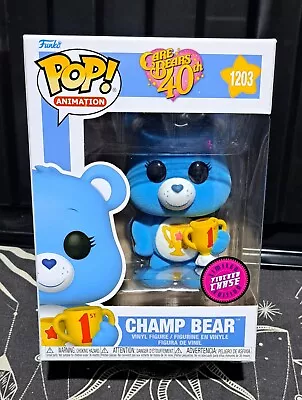 Buy Care Bear Funko Pop - Champ Bear Flocked Chase #1203 With Pop Protector • 21.99£