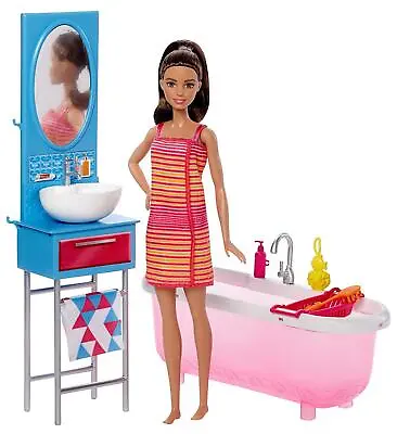 Buy Barbie Bathroom Furniture & Doll Playset DVX53 (Box Damaged) • 29.99£