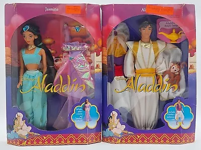 Buy 2x 1992 Mattel Disney's Aladdin Doll: Princess Jasmine + Prince Aladdin / NrfB • 145.59£