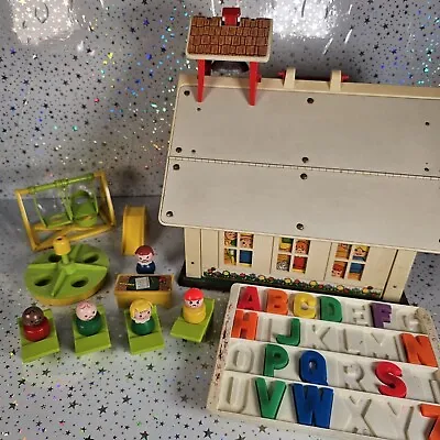 Buy Vintage Fisher Price Play Family School House Wooden Figures Playground 1970s • 34.95£