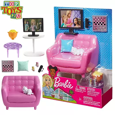 Buy Barbie Indoor Furniture Playset With Accessories - Living Room Movie Night • 16.95£