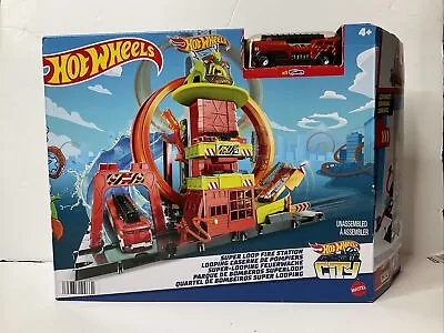 Buy Hot Wheels City Super Loop Fire Station Playset & 1 Toy Car Brand New In Box • 27.50£
