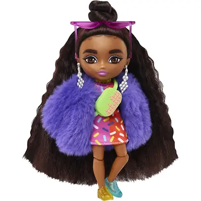Buy Barbie Extra Minis Doll 5.5in Wearing Sprinkle-Printed Dress & Furry Coat • 9.95£