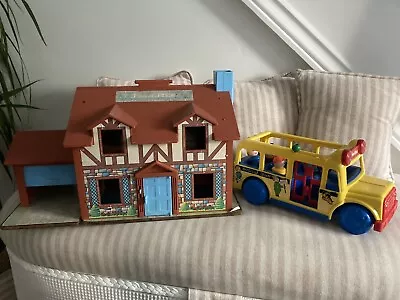 Buy Fisher Price Cottage 1980 & Lil Playmates 1986 Bus Toy • 14.99£