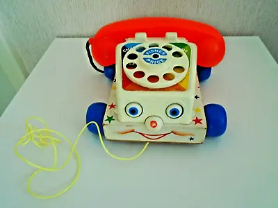 Buy Vintage Fisher Price Chatter Pull-Along Phone With Wooden Base (1970s) • 6£